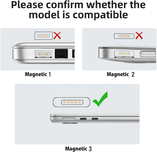 Alt view image 2 of 7 - 140W PD Quick Charge USB C to Magnetic 3 Adapter, Type-C to Mags 3 Converter with LED Indicator Light for MacBook Pro 2024/2023/2021 (M1/M2/M3, 14/16"), MacBook Air (M2/M3), Silver