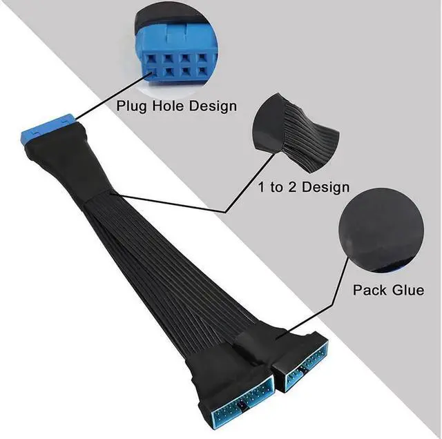 Alt view image 6 of 6 - Aomoproing USB 3.0 Header Extension Cable 19/20 Pin 1 to 2 Y Splitter, Internal USB 3.0 Header Multiplier Extension Adapter for PC Motherboard DIY, 5.9 Inch