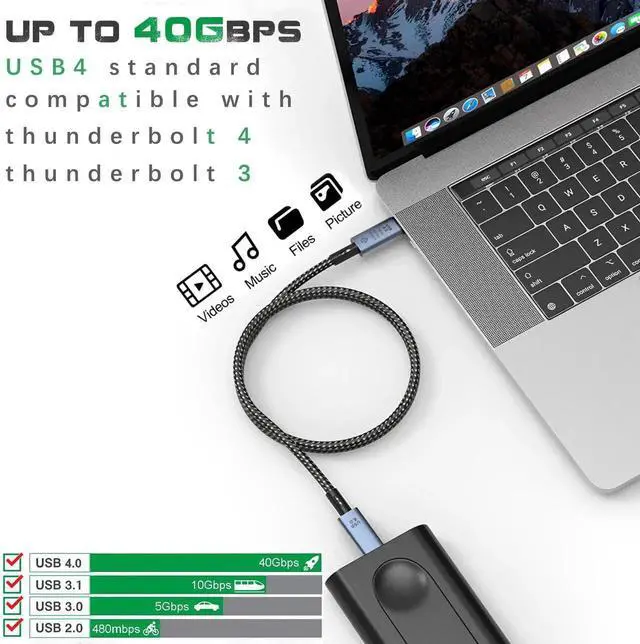 Alt view image 2 of 6 - Aomoproing 240W USB C Cable 3ft, 40Gbps Thunderbolt 4 Compatible Cable, USB 3.2 Type C to Type C Cable Support 8K@60Hz Video, Fast Charging Cord for Thunderbolt 3, Laptop, MacBook, Phones & Tablets