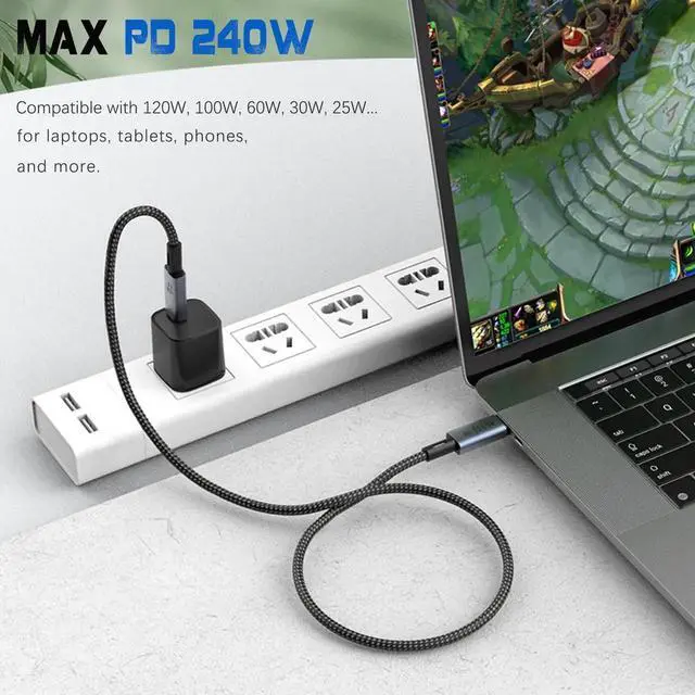Alt view image 3 of 6 - Aomoproing 240W USB C Cable 3ft, 40Gbps Thunderbolt 4 Compatible Cable, USB 3.2 Type C to Type C Cable Support 8K@60Hz Video, Fast Charging Cord for Thunderbolt 3, Laptop, MacBook, Phones & Tablets