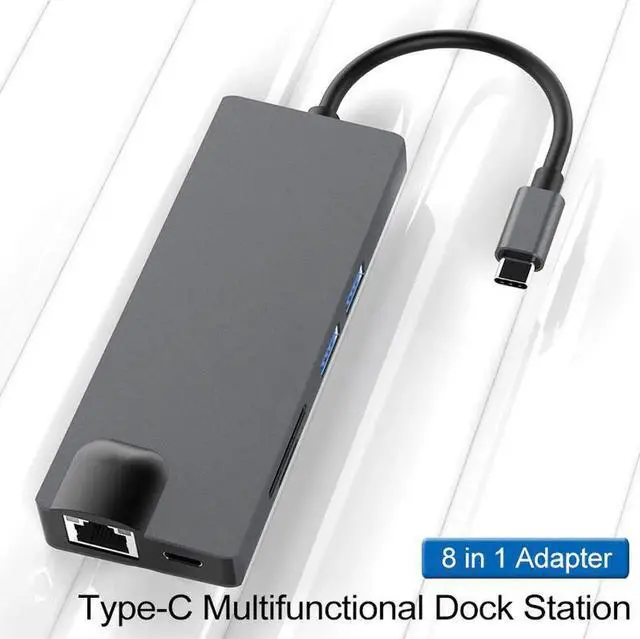 Alt view image 3 of 4 - Aomoproing 8-in-1 Type-C Docking Station, HDMI/VGA Converter Hub, Computer Network Card Expansion Dock, Multi-Port Extender for Laptops, Tablets