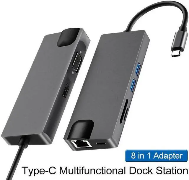 Alt view image 4 of 4 - Aomoproing 8-in-1 Type-C Docking Station, HDMI/VGA Converter Hub, Computer Network Card Expansion Dock, Multi-Port Extender for Laptops, Tablets