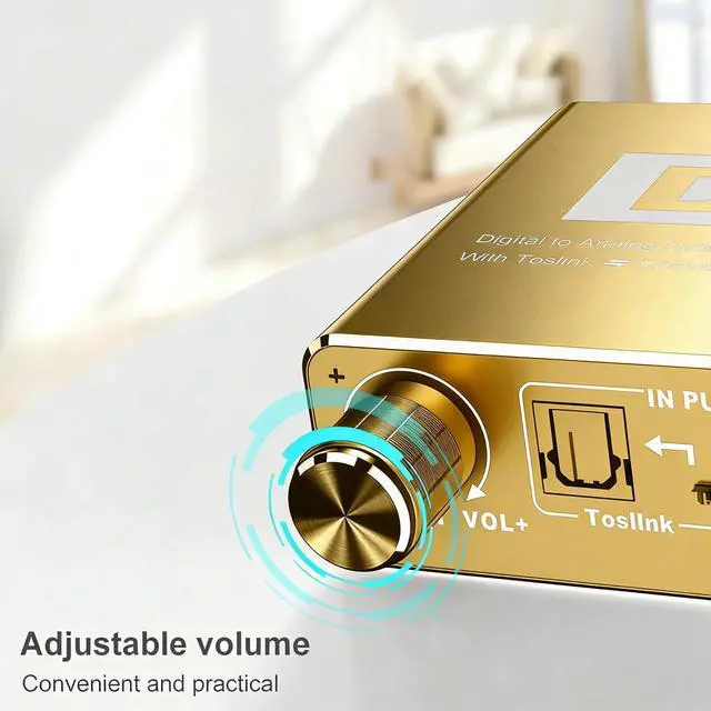Alt view image 2 of 6 - Aomoproing Digital Rotary Fiber Coaxial to 5.1 Audio Decoder, Coaxial Transfer Converter with 3.5mm Headphone & Ribbon Adjustment (golden)