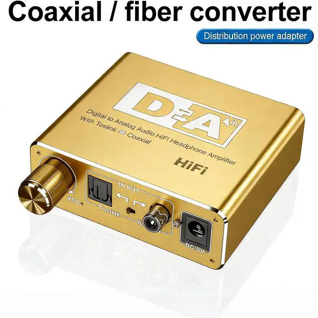 Alt view image 3 of 6 - Aomoproing Digital Rotary Fiber Coaxial to 5.1 Audio Decoder, Coaxial Transfer Converter with 3.5mm Headphone & Ribbon Adjustment (golden)