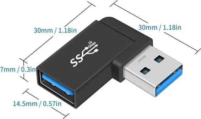 Alt view image 4 of 7 - Aomoproing USB 3.0 Adapter 90 Degree, 5Gbps Right Angle Type A Male to Female Extender OTG Connector, 3-Pack for Hard Drive, Laptop, USB Devices