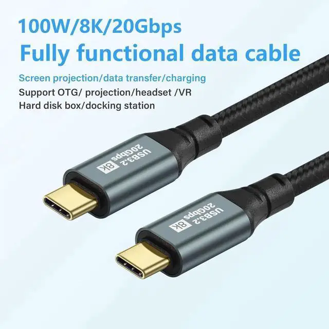 Alt view image 5 of 5 - Aomoproing Gen3.2 Dual Type-C Cable 1m, 100W 20GB Data Cable, 8K Projection Screen Cable for Phones