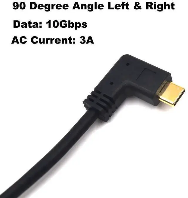 Alt view image 7 of 7 - Aomoproing 2ft USB 3.1 Type C Extension Cable, 10Gbps 3A Left & Right Angled USB-C Male to Female Extender, 4K@60hz AV Monitor Cord with Gold-Plated Plugs