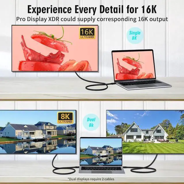 Alt view image 3 of 7 - Aomoproing USB4 Thunderbolt 5 Cable, 240W PD Charging 80Gbps Data Cable (Gen4), 16K@60Hz 4K120Hz HDR, USB C to USB C for Hub, Dock, M2, M3, SSD, Laptops, Monitor (TB5 80G 240W 2M) 2m