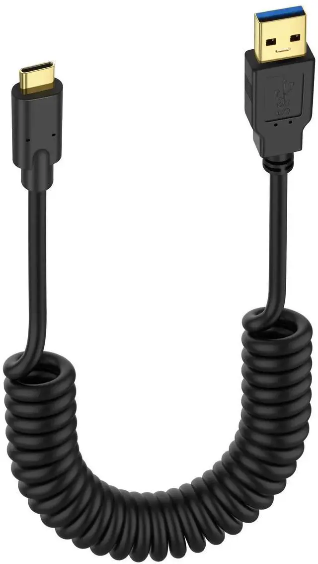 Main image of Aomoproing USB3.0 to USB-C Coiled Cable, 5Gbps Retractable 90 Degree Charging & Data Transfer Cable (M to L) for Phone, Tablet