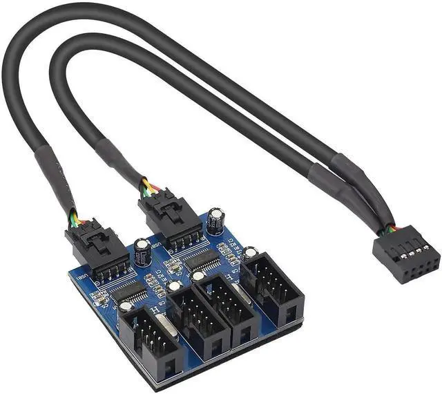 Main image of Aomoproing Motherboard USB 2.0 9 Pin Header Hub, 1 to 2/4 Female Splitter Extension Cable, Internal 9-Pin Connector Adapter Port Multiplier 35cm