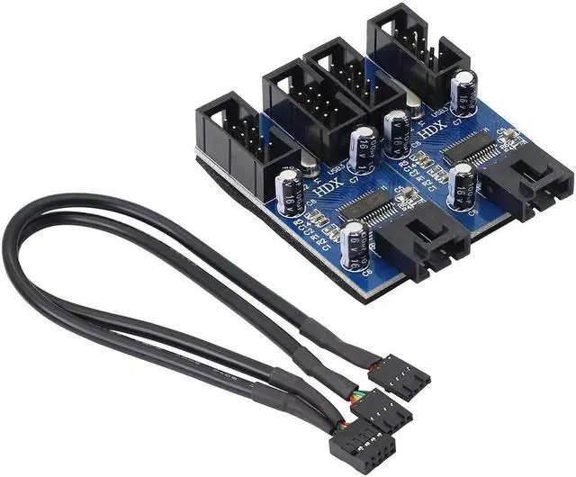 Alt view image 5 of 6 - Aomoproing Motherboard USB 2.0 9 Pin Header Hub, 1 to 2/4 Female Splitter Extension Cable, Internal 9-Pin Connector Adapter Port Multiplier 35cm
