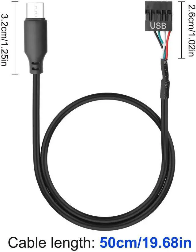 Alt view image 2 of 5 - Aomoproing Motherboard USB 9 Pin Header to USB C Adapter Cable, 26AWG USB TypeC Male to Dupont 4 Pin Female Mainboard Data Cord for Chassis Motherboard Graphics Card, 50CM/1.6FT, 2 Pack