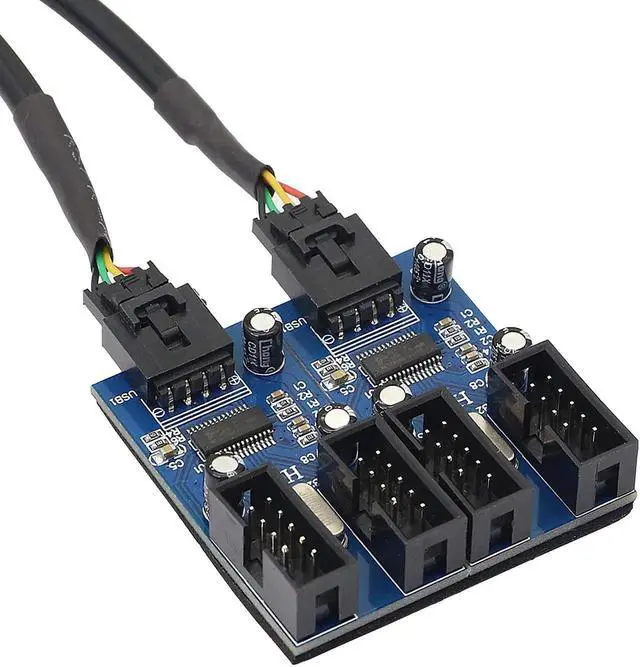 Alt view image 4 of 6 - Aomoproing Motherboard USB 2.0 9 Pin Header Hub, 1 to 2/4 Female Splitter Extension Cable, Internal 9-Pin Connector Adapter Port Multiplier 35cm