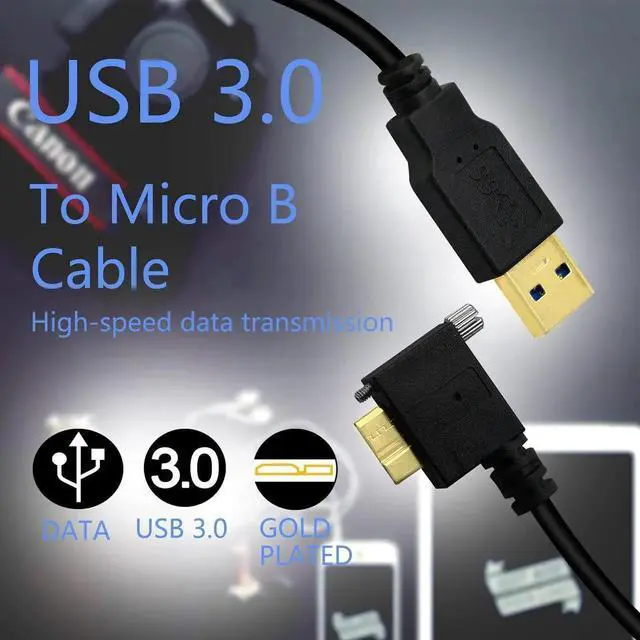 Alt view image 3 of 5 - Aomoproing 3M USB 3.0 A Male to 90 Degree Micro B Male Cable with Locking Screws, High Speed Data Sync Charging Cord for Hard Drive, Smartphone, Tablet, PC