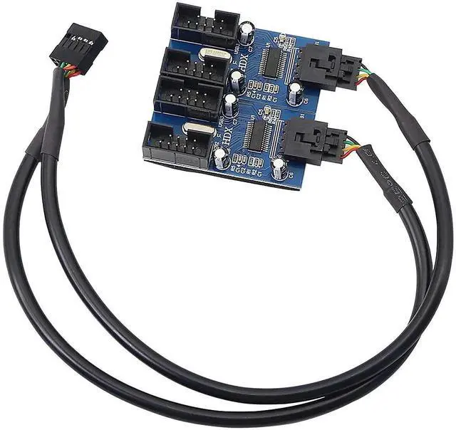 Alt view image 3 of 6 - Aomoproing Motherboard USB 2.0 9 Pin Header Hub, 1 to 2/4 Female Splitter Extension Cable, Internal 9-Pin Connector Adapter Port Multiplier 35cm