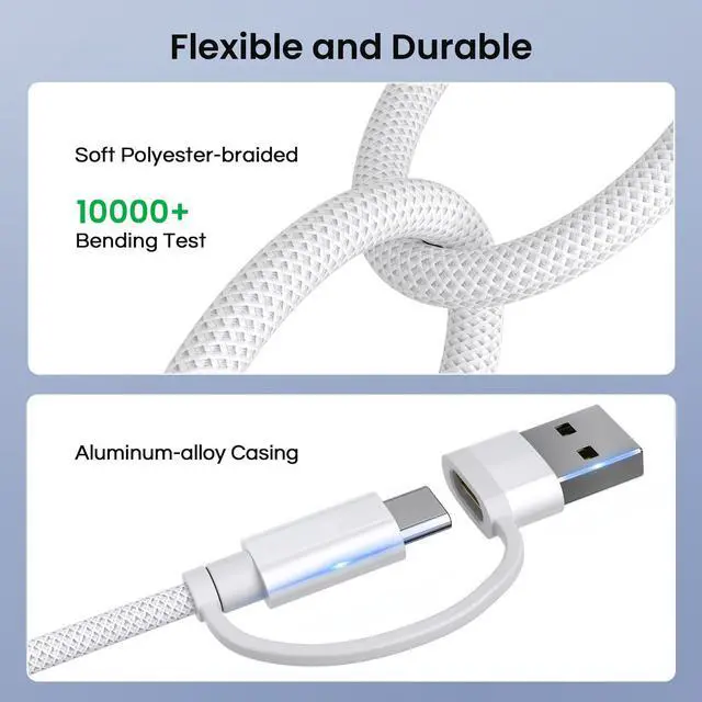 Alt view image 12 of 14 - for iPhone 17 16 Pro 4 in 1 USB C Charger Cable,Universal 60W Multi Charging Cord 6.6FT with USB C/Lightning Adapter for Apple 17e,AirPods 4/4th Generation for S26 S25 S24 S23,iPad Air