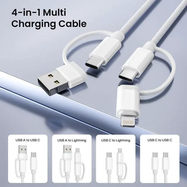 Alt view image 10 of 14 - for iPhone 17 16 Pro 4 in 1 USB C Charger Cable,Universal 60W Multi Charging Cord 6.6FT with USB C/Lightning Adapter for Apple 17e,AirPods 4/4th Generation for S26 S25 S24 S23,iPad Air