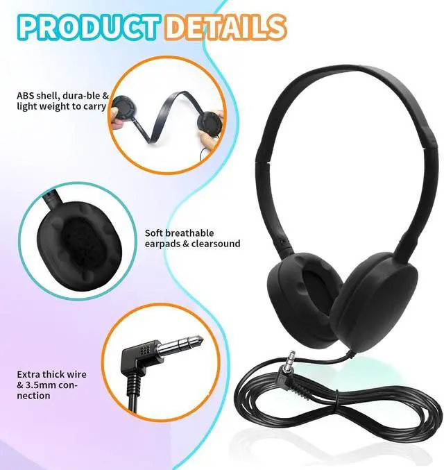 Alt view image 4 of 5 - ZHENWAY 36 Pack Bulk Headphones for Classroom School, Durable Wholesale Wired Headphones for Kids Student Boys Girls Adults