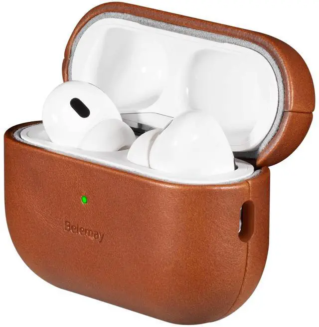 Main image of Belemay Handcrafted Full-Grain Vegetable-Tanned Leather Case for AirPods Pro 3rd Gen (2025), Two-Tone Effect, Natural Patina, Compatible with MagSafe, Compatible with Airpods Pro 3