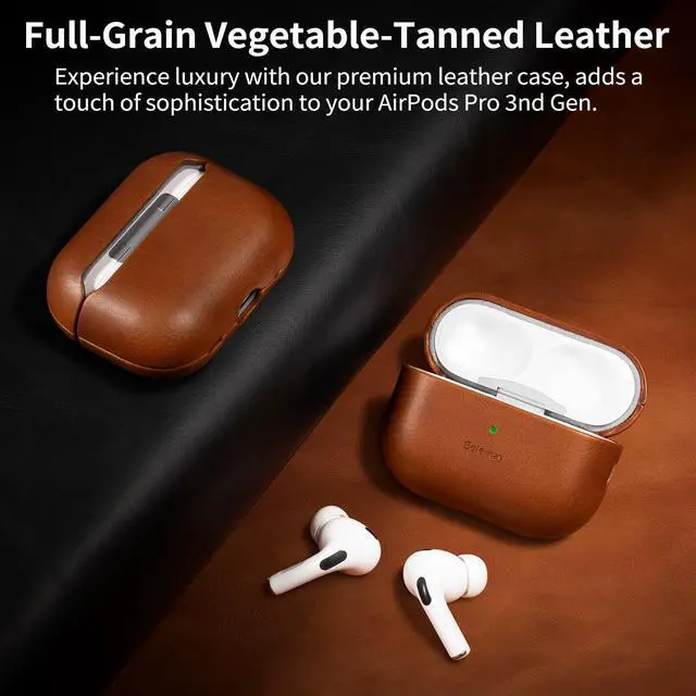 Alt view image 2 of 5 - Belemay Handcrafted Full-Grain Vegetable-Tanned Leather Case for AirPods Pro 3rd Gen (2025), Two-Tone Effect, Natural Patina, Compatible with MagSafe, Compatible with Airpods Pro 3