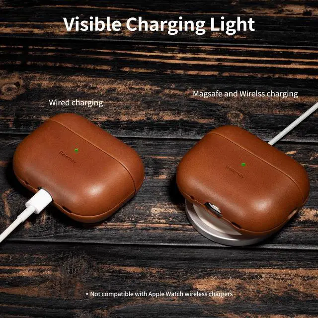 Alt view image 4 of 5 - Belemay Handcrafted Full-Grain Vegetable-Tanned Leather Case for AirPods Pro 3rd Gen (2025), Two-Tone Effect, Natural Patina, Compatible with MagSafe, Compatible with Airpods Pro 3