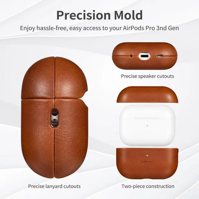 Alt view image 5 of 5 - Belemay Handcrafted Full-Grain Vegetable-Tanned Leather Case for AirPods Pro 3rd Gen (2025), Two-Tone Effect, Natural Patina, Compatible with MagSafe, Compatible with Airpods Pro 3