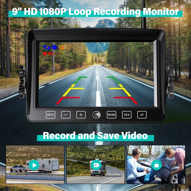 Alt view image 3 of 5 - Nuoenx Wireless Backup Camera, 9 Inch HD 1080P Loop Recording Monitor with 2 Rear View Camera System for Cars, Trucks, RV, Trailers, IP69K Waterproof 152 View Camera, Stable Wireless Sig