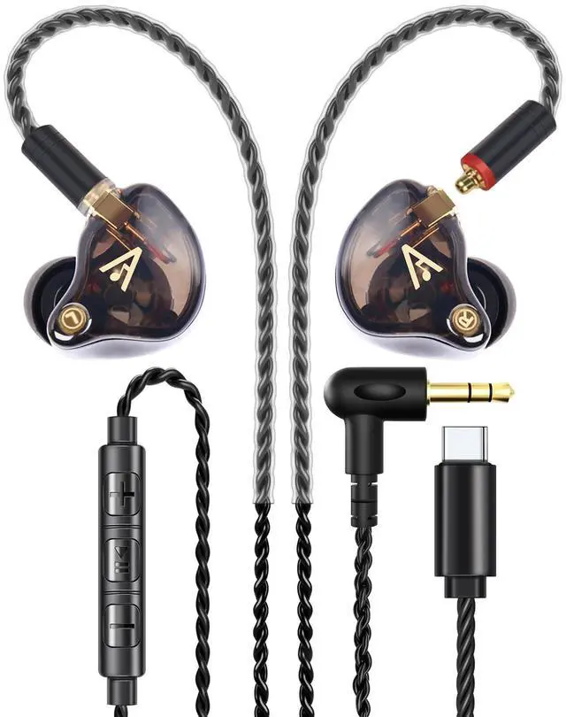 Main image of Audiovance Vibes 201MC Wired Earbuds in Ear Headphones with Mic, USB C to 3.5mm Adapter & Braided Cord, Noise Isolating Bass Driven Earphones, Carry Case, Ear Buds Tips, 3.5mm Jack (Clear Brown)