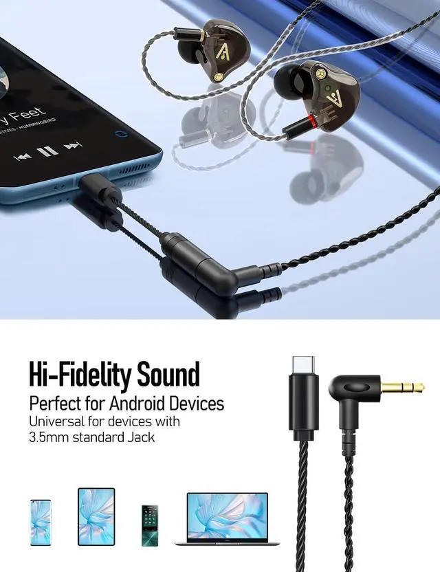 Alt view image 5 of 5 - Audiovance Vibes 201MC Wired Earbuds in Ear Headphones with Mic, USB C to 3.5mm Adapter & Braided Cord, Noise Isolating Bass Driven Earphones, Carry Case, Ear Buds Tips, 3.5mm Jack (Clear Brown)