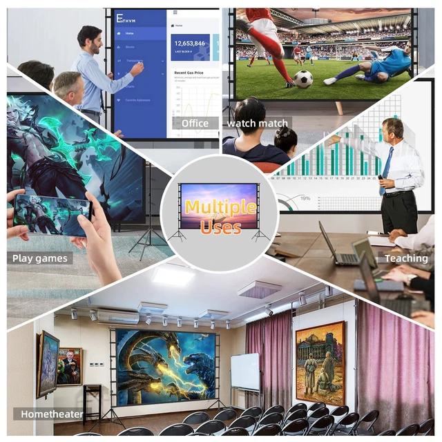 Alt view image 2 of 5 - lejiada 100 Inch Outdoor Projector Screen with One-Piece Telescopic Stand, Wrinkle-Resistant 4K HD Movie Screen for Backyard, Camping and Indoor Home Theater (Fits Long Throw Projectors)