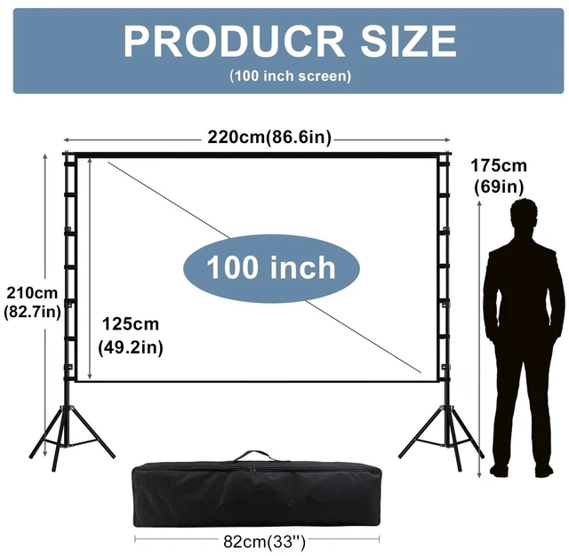 Alt view image 3 of 5 - lejiada 100 Inch Outdoor Projector Screen with One-Piece Telescopic Stand, Wrinkle-Resistant 4K HD Movie Screen for Backyard, Camping and Indoor Home Theater (Fits Long Throw Projectors)