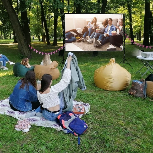 Alt view image 4 of 5 - lejiada 100 Inch Outdoor Projector Screen with One-Piece Telescopic Stand, Wrinkle-Resistant 4K HD Movie Screen for Backyard, Camping and Indoor Home Theater (Fits Long Throw Projectors)