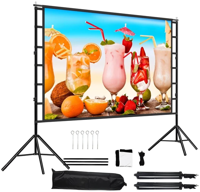 Main image of lejiada 100 Inch Outdoor Projector Screen with One-Piece Telescopic Stand, Wrinkle-Resistant 4K HD Movie Screen for Backyard, Camping and Indoor Home Theater (Fits Long Throw Projectors)