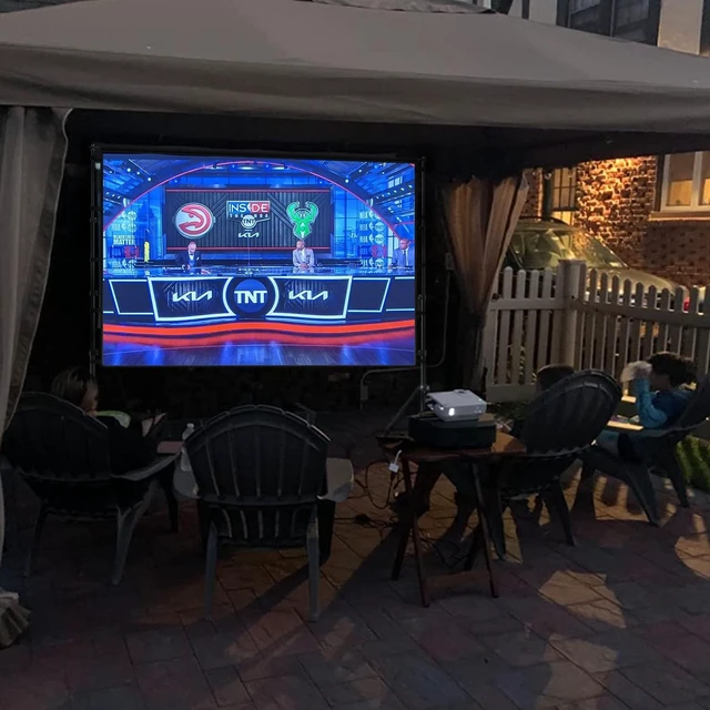 Alt view image 5 of 5 - lejiada 100 Inch Outdoor Projector Screen with One-Piece Telescopic Stand, Wrinkle-Resistant 4K HD Movie Screen for Backyard, Camping and Indoor Home Theater (Fits Long Throw Projectors)
