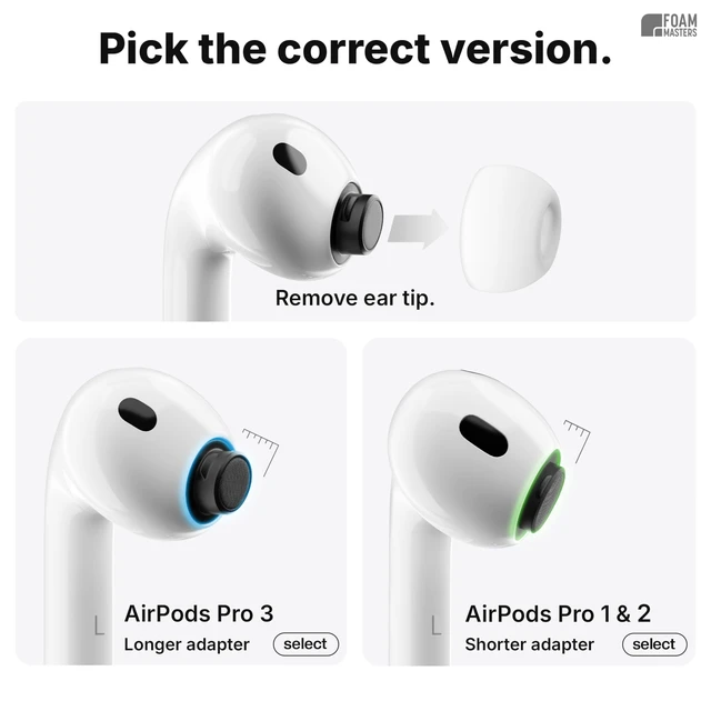 Alt view image 2 of 5 - Foam Masters Ultra-Premium Memory Foam Ear Tips for AirPods Pro 1st & 2nd Gen ^^ 3 Pairs ^^ New Ver. ^^ Secure Fit ^^ Super Comfort ^^ Better Noise Cancel ^^ Replacement Buds (Medium, Superc