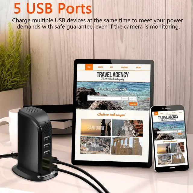 Alt view image 4 of 5 - WiFi USB Charger Hidden Camera,1080P Wireless USB Charger Security Spy Cameras Nanny Cam 5 Port Plug Mini Secret Video Camera for Home Surveillance with Motion Detection Remote View No Audio