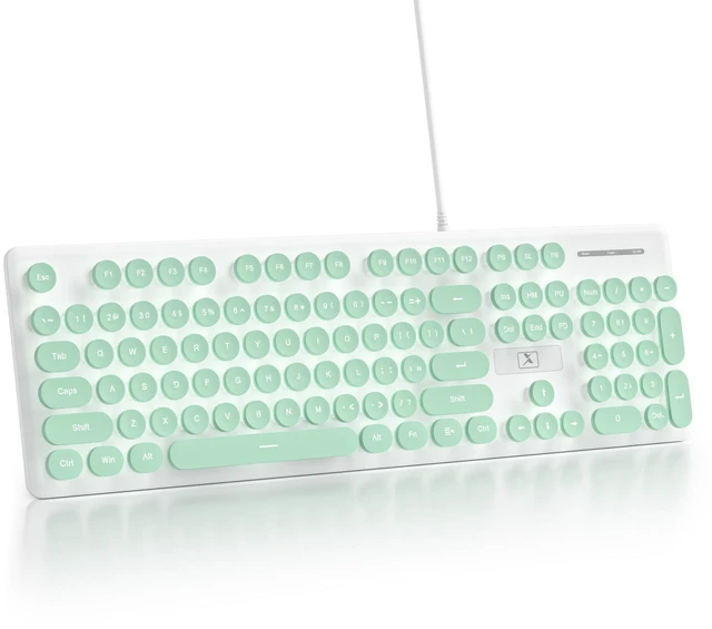 Main image of Vumilstek Wired Retro Typewriter Keyboard, Quiet Computer Keyboard Light up with Full Size 104 Round Keys White LED Backlit Slim Silent for Windows PC Laptop(Green)