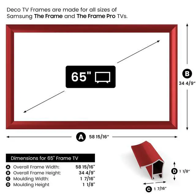 Alt view image 4 of 5 - Candy Apple Red Prismatic 65" Alloy Deco TV Frame - Compatible ONLY with Samsung The Frame TV and Pro TVs (Fits 2021-2026, LS03A, LS03B,LS03C,LS03D,LS03FA,LS03FW)