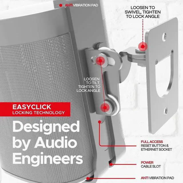 Alt view image 2 of 5 - Sound Bass 2 x ONE, ONE SL, Play:1 Wall Mount Bracket - Twin Pack - White - Compatible with Sonos ONE, ONESL & Play:1 (Pair, Double Pack)