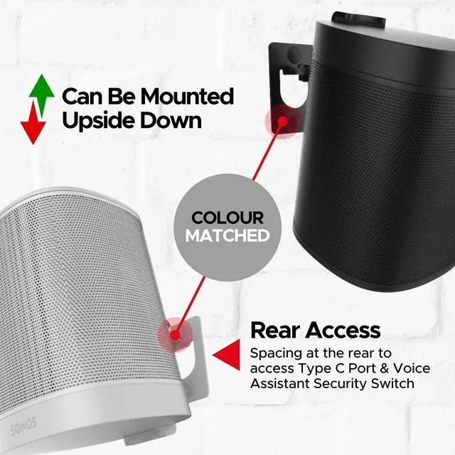 Alt view image 4 of 5 - Sound Bass 2 x ONE, ONE SL, Play:1 Wall Mount Bracket - Twin Pack - White - Compatible with Sonos ONE, ONESL & Play:1 (Pair, Double Pack)