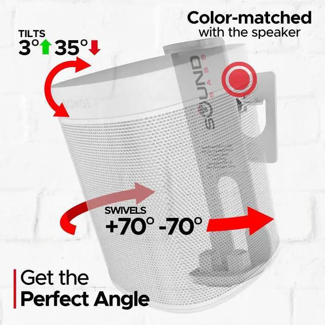 Alt view image 5 of 5 - Sound Bass 2 x ONE, ONE SL, Play:1 Wall Mount Bracket - Twin Pack - White - Compatible with Sonos ONE, ONESL & Play:1 (Pair, Double Pack)