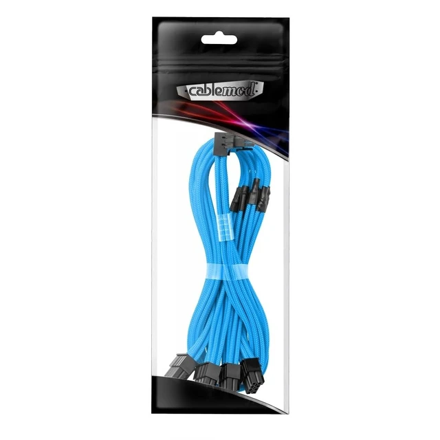 Alt view image 3 of 3 - CableMod E-Series Pro ModMesh Sleeved 12V-2x6 12VHPWR 90 StealthSense PCIe Cable for EVGA G/G+ / P/P+ / T - Variant B (Light Blue, 16-pin to Quad 8-pin, 60cm)