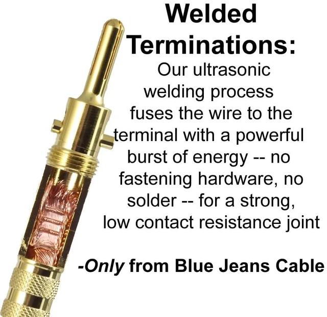 Alt view image 2 of 4 - Blue Jeans Cable Canare 4S11 Speaker Cable, with Ultrasonically-Welded Conventional (Non-Bi-Wire) Terminations, (One Cable - for one Speaker); Assembled in The USA (8 Foot, Black, Bananas to Bananas)