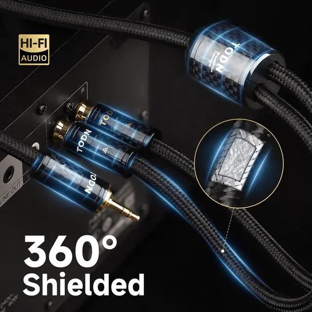 Alt view image 3 of 5 - TODN RCA to AUX Cable Audiophile with Silver+OCC Core and Dual Shieled 3.5mm Male to 2 RCA Male Stereo Audio Cable (6.5ft/2m)