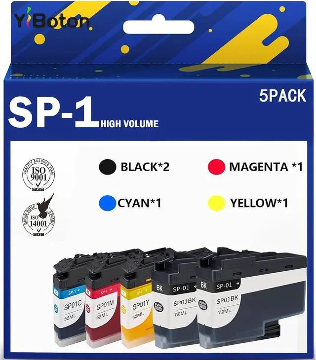 Main image of SP-1 SP1 SP01 Sublimation Ink Cartridges (5-Pack) SP01BKS SP01CS SP01MS SP01YS Ink Compatible with Brother Sublimation SP-1 Printers,110ML