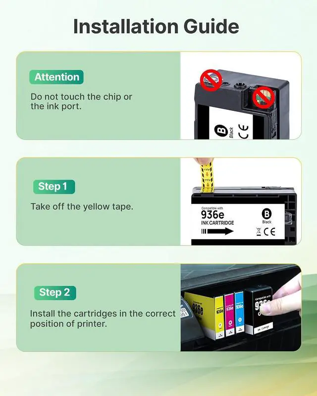 Alt view image 5 of 6 - 936 936E 936XL Ink Cartridges For 9125e Printer Black Cyan Magenta Yellow