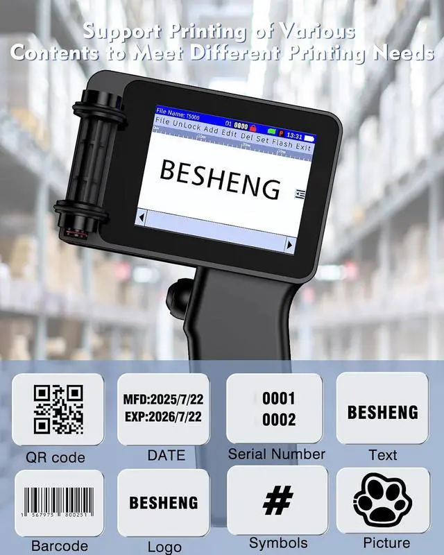 Alt view image 2 of 6 - Handheld Inkjet Printer, Batch Code Printer for QRCode Time Picture Number, Small Date Printer with 42ml Fast Drying Ink Cartridge for Many Materials Inkjet Coder Print Height 0.08-0.5Inch