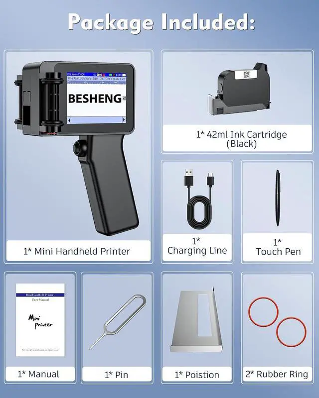Alt view image 6 of 6 - Handheld Inkjet Printer, Batch Code Printer for QRCode Time Picture Number, Small Date Printer with 42ml Fast Drying Ink Cartridge for Many Materials Inkjet Coder Print Height 0.08-0.5Inch