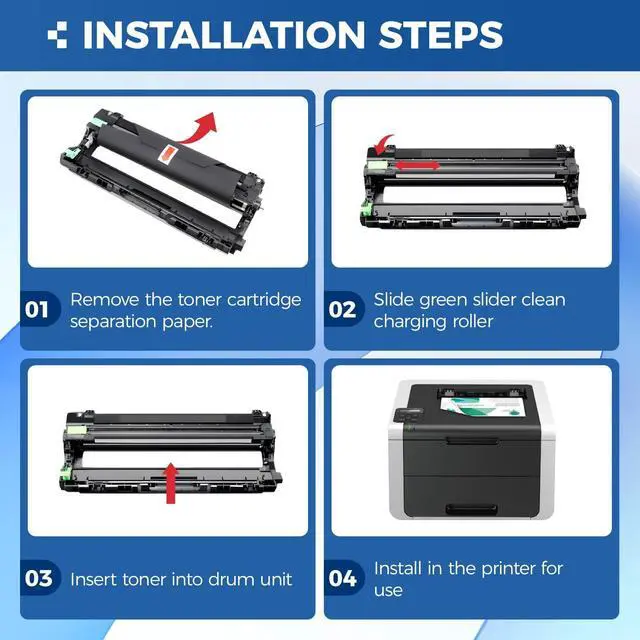 Alt view image 5 of 6 - DR221CL Drum Unit (Not Toner)4-Pack Black Cyan Yellow Magent Compatible for Brother DR-221CL Imaging Drum for MFC-9130CW HL-3170CDW MFC-9340CDW HL-3140CW 3150CW MFC-9330CDW 9140CDN DCP-9020CDN Printer