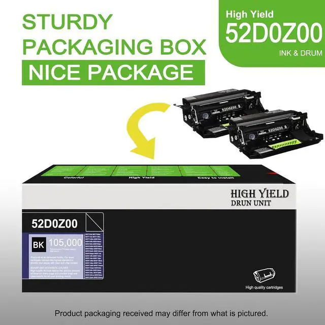 Alt view image 5 of 6 - MX710 520Z (52D0Z00) Black Drum Unit, Compatible 2 Pack 52D0Z00 Replacement for Lexmark 52D0Z00 for MX710de MX710dhe MX711dhe MX810de MX810dfe MX811de MX812de MX812dfe Printer